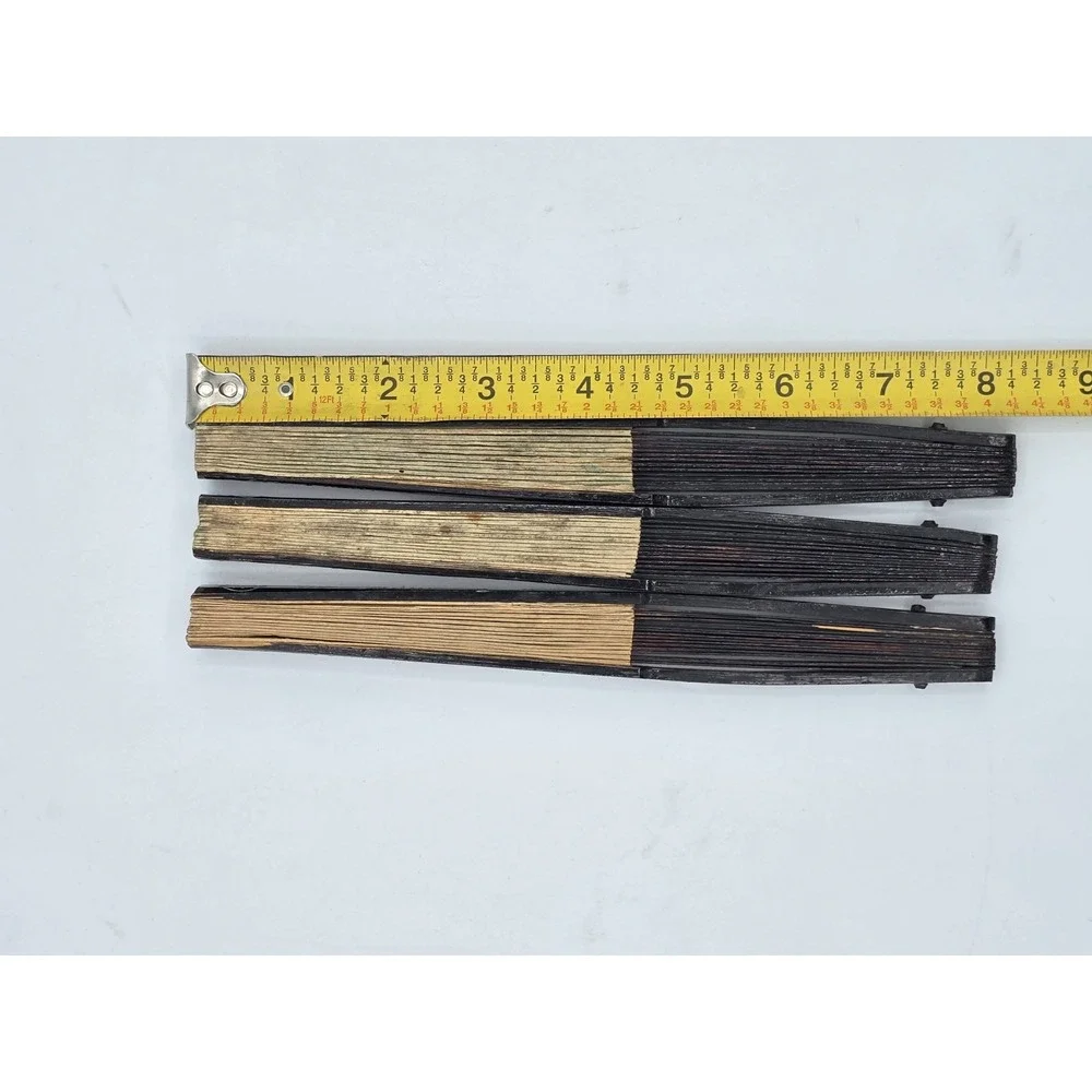 3 Lot Matching VTG Chinese Folding‎ Hand Fans Handmade Painted Rice/Bamboo Paper - Picture 15 of 16